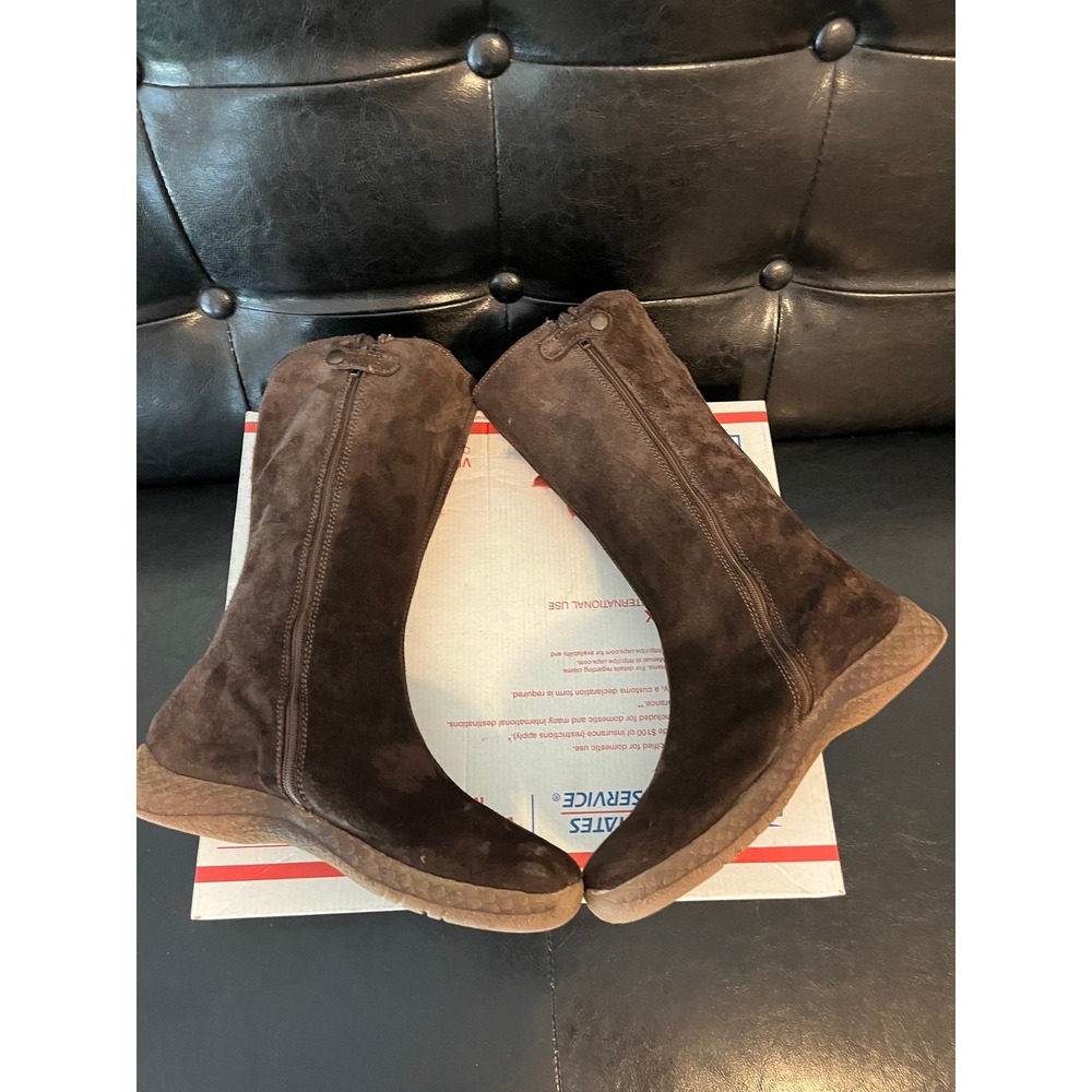 Primigi Brown Suede Tall Boots Pink Flower Applique Leather Lining EU 34 - Picture 6 of 8